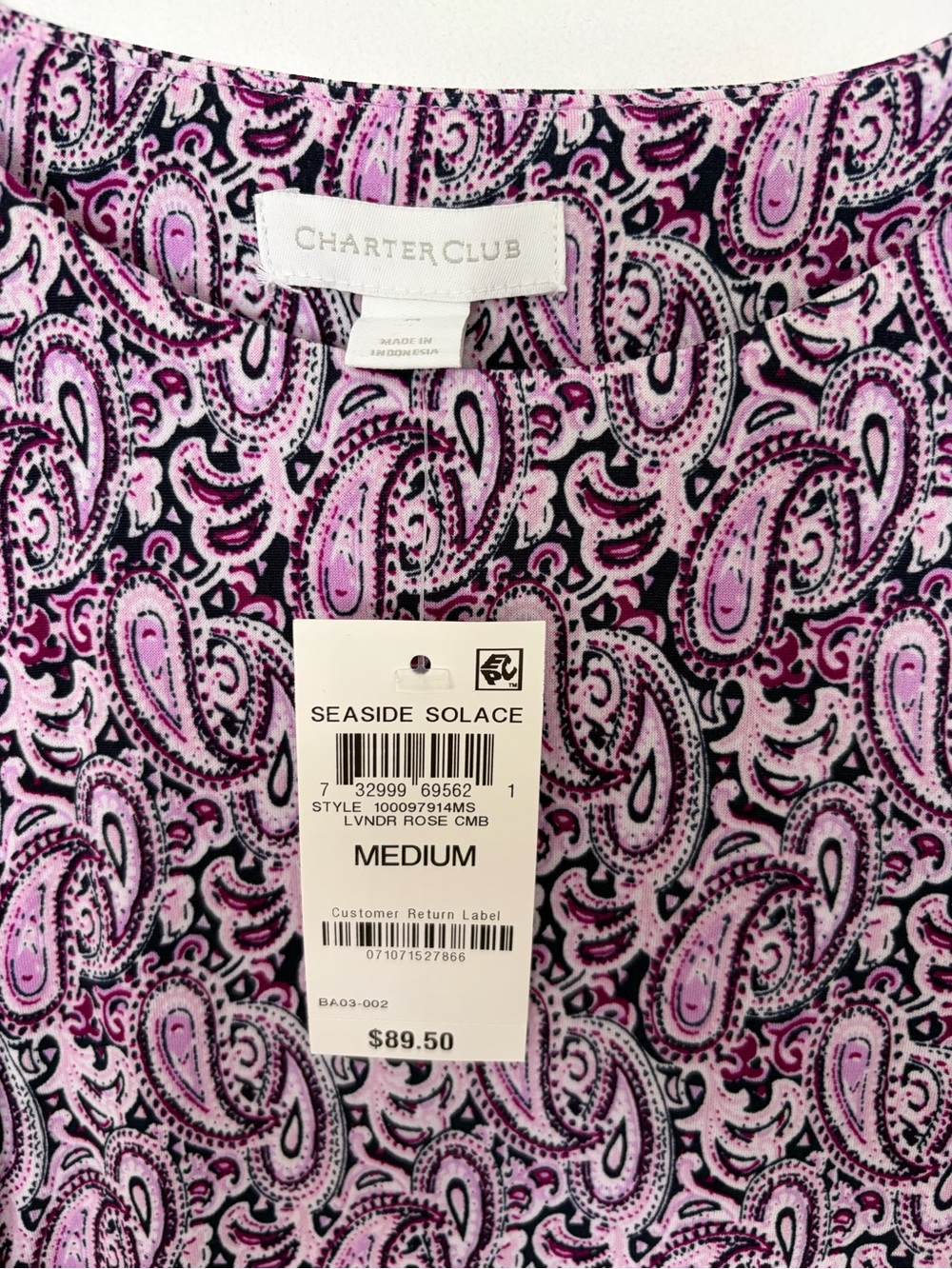 Charter Club Pink and Purple Paisley stretchy Midi Dress - Picture 2 of 4